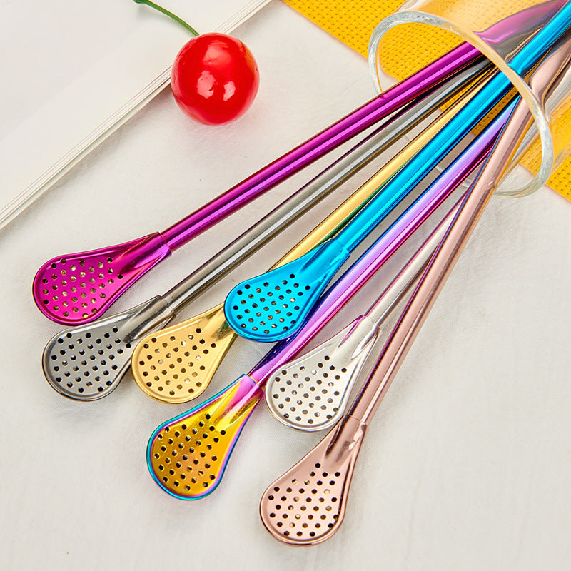 Stirring Spoon With Stainless Steel Filter Straw Mate Drink