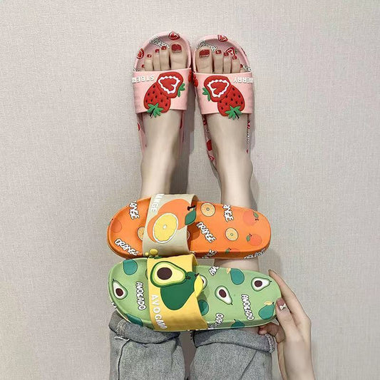 REAVE CAT New Women Slippers Open Toe 2cm Heels Fruit Stylish Cartoon Cute Soft Comfy Non-Slip Size 35-39 Summer A3768