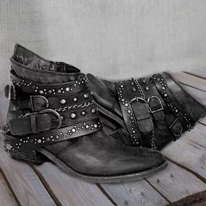 Autumn And Winter Thick Heel Large Size Belt Short Tube Martin Boots