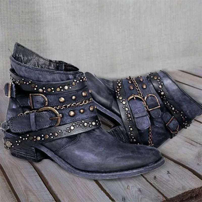 Autumn And Winter Thick Heel Large Size Belt Short Tube Martin Boots