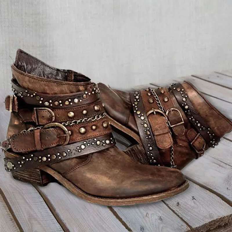Autumn And Winter Thick Heel Large Size Belt Short Tube Martin Boots