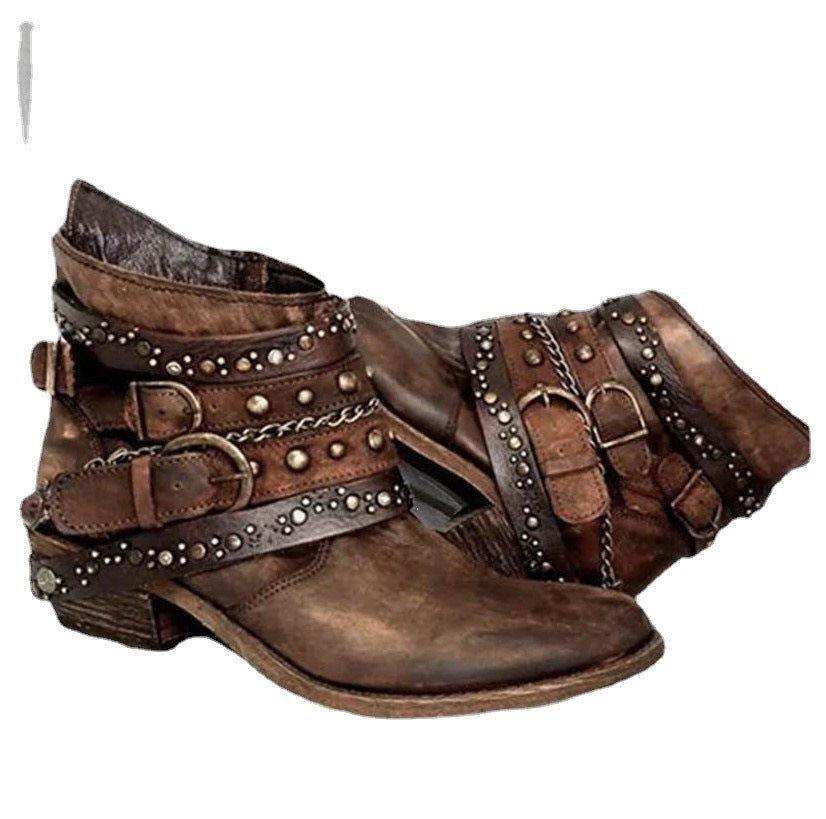 Autumn And Winter Thick Heel Large Size Belt Short Tube Martin Boots