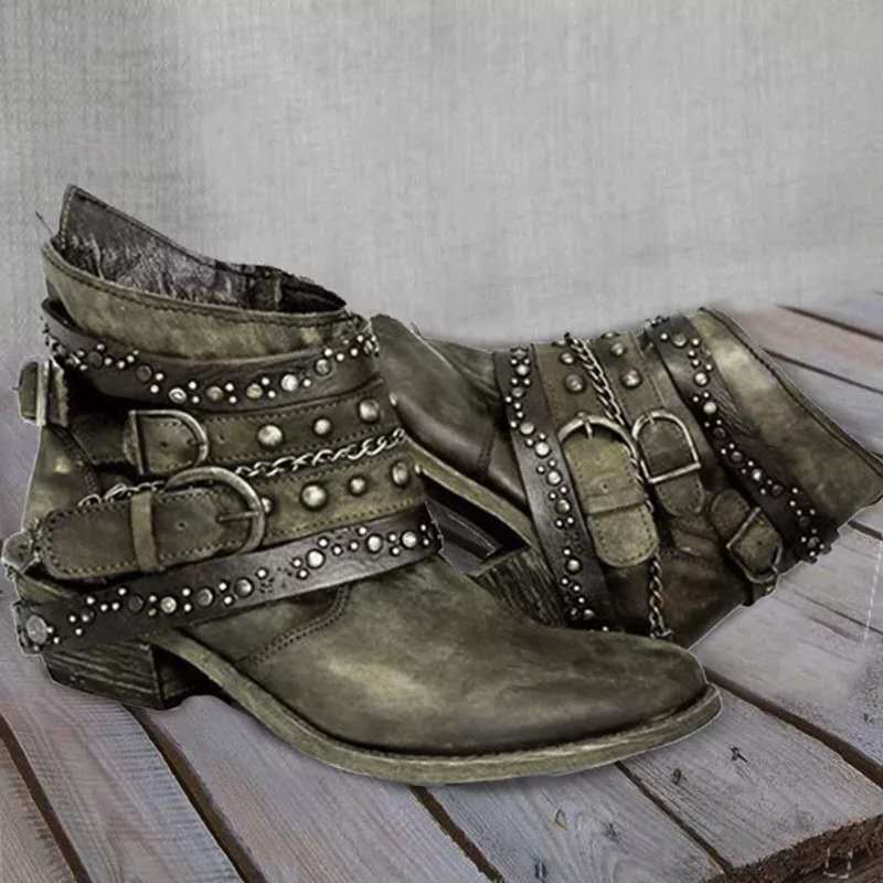 Autumn And Winter Thick Heel Large Size Belt Short Tube Martin Boots