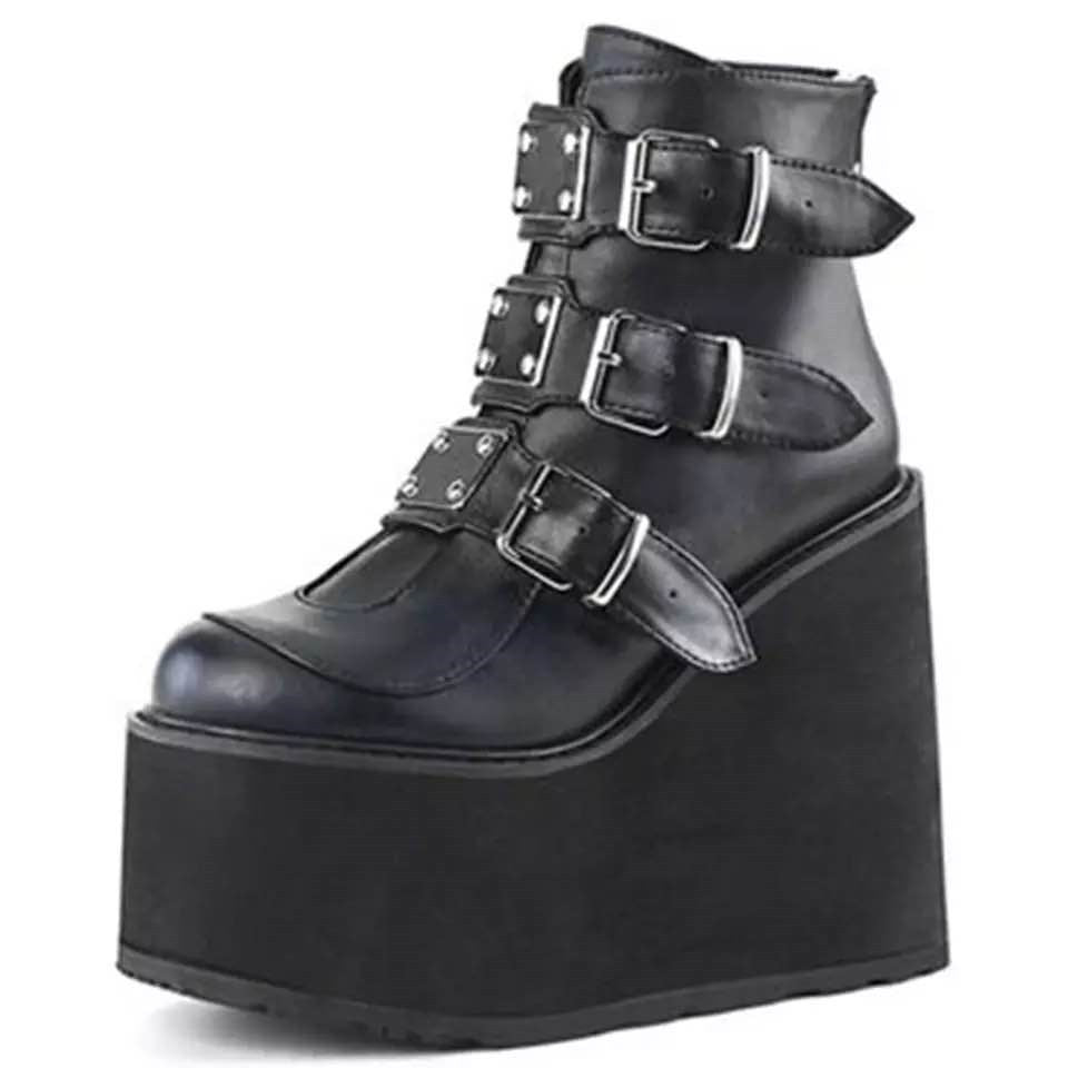 Litthing Winter Women Platform Boots Fashion Thick Bottom Ankle Boots Wedges Shoes  Lace Up Buckle Ankle Boots Botas Mujer