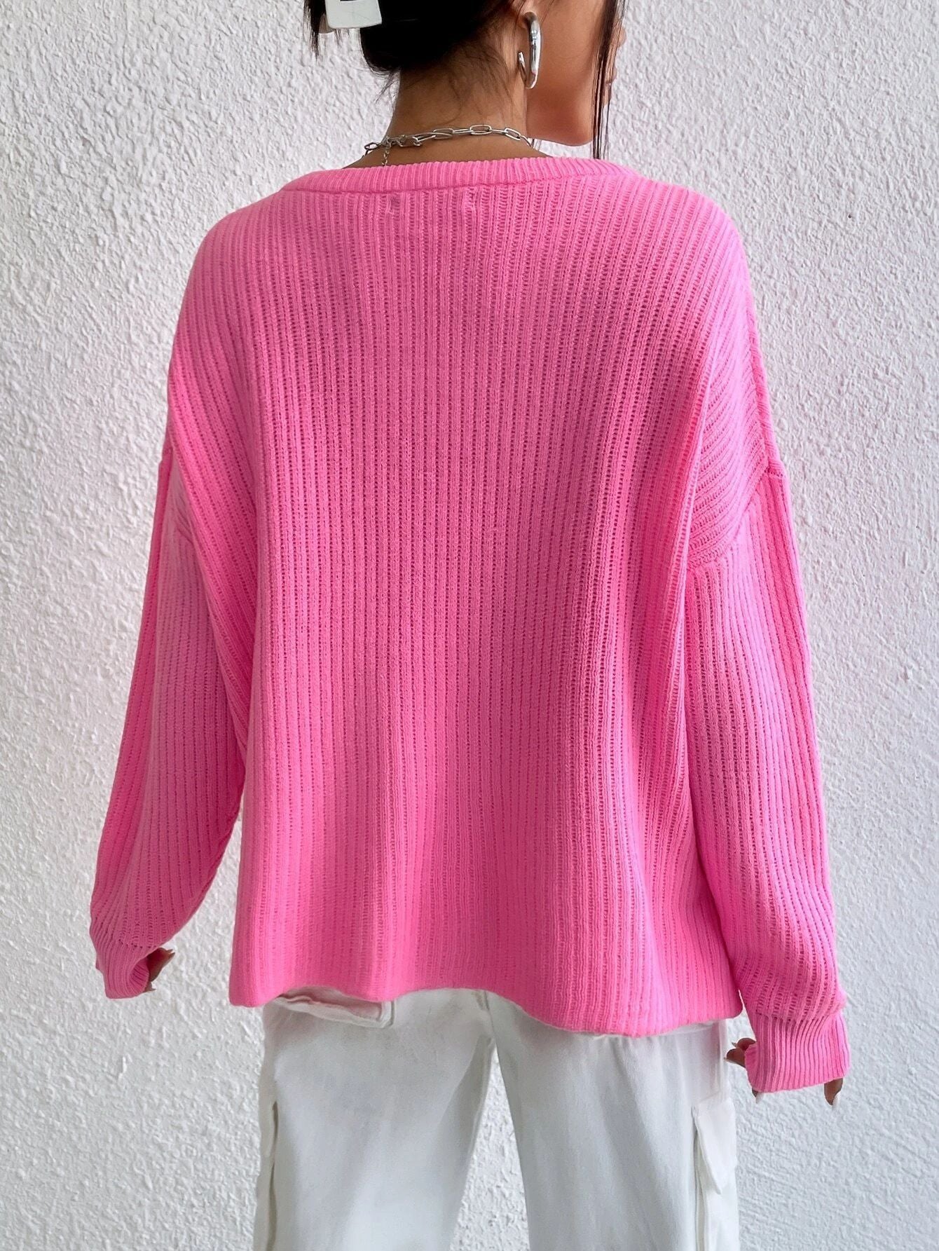 Women's Solid Color Sweater Niche V-neck Loose Leisure All-matching Long Sleeve Sweater