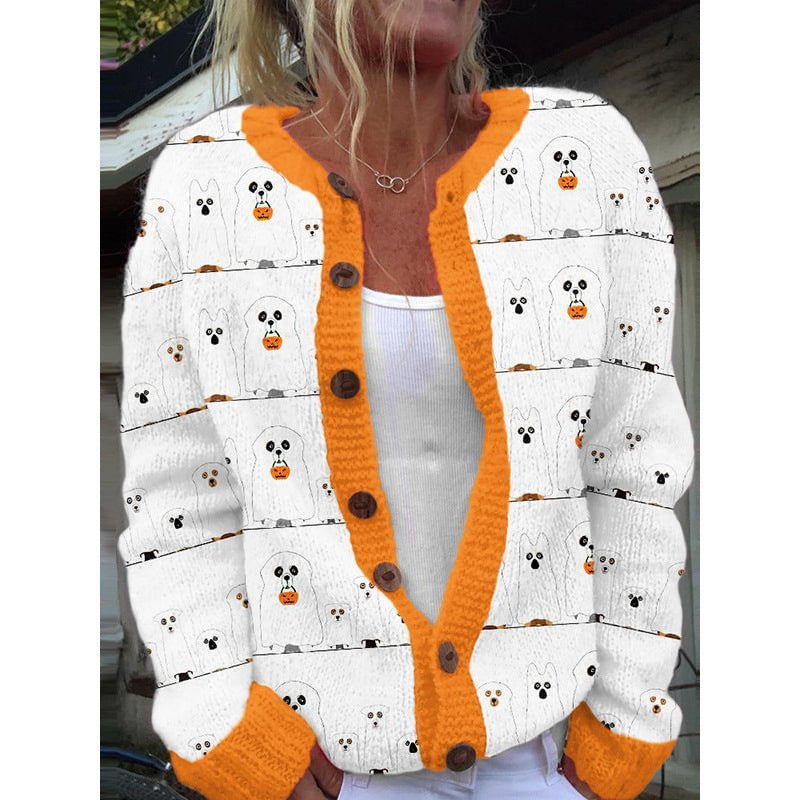 Halloween 3D Digital Printing Comfortable Cardigan Coat For Women