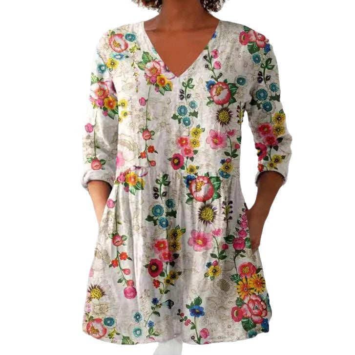 Women's Loose And Comfortable Digital Printed Round Neck Short-sleeved Top