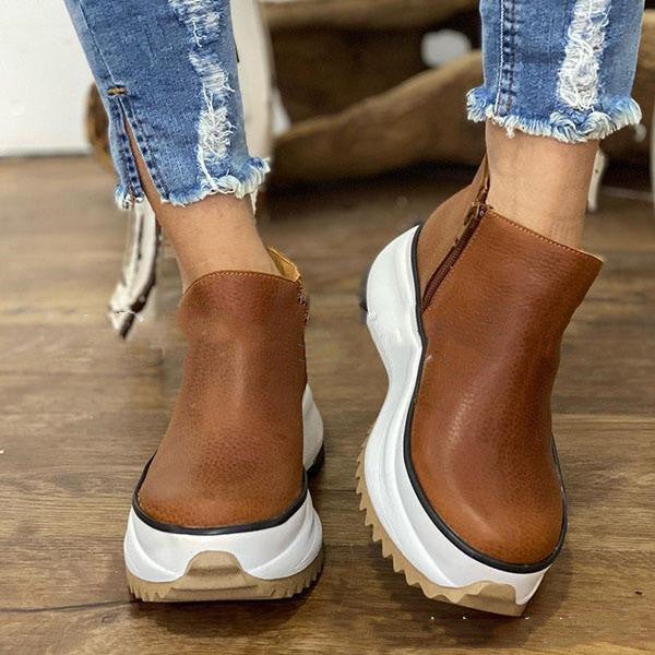Women's Ankle Boots Platform Round Toe Non-slip Thick Soled Side Zipper Warm Shoes For Autumn And Winter