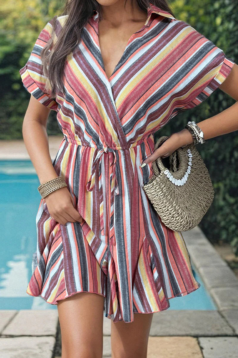 Women's V-neck Short-sleeved Dress Casual A- Line Dress