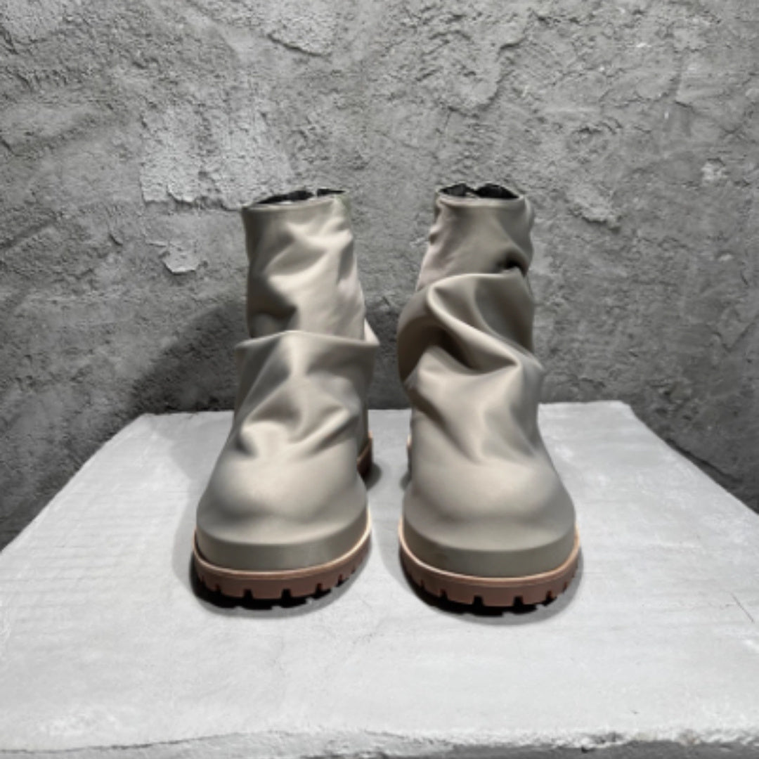 Zip Platform Men's High-top Pleated Leather Knight Boots