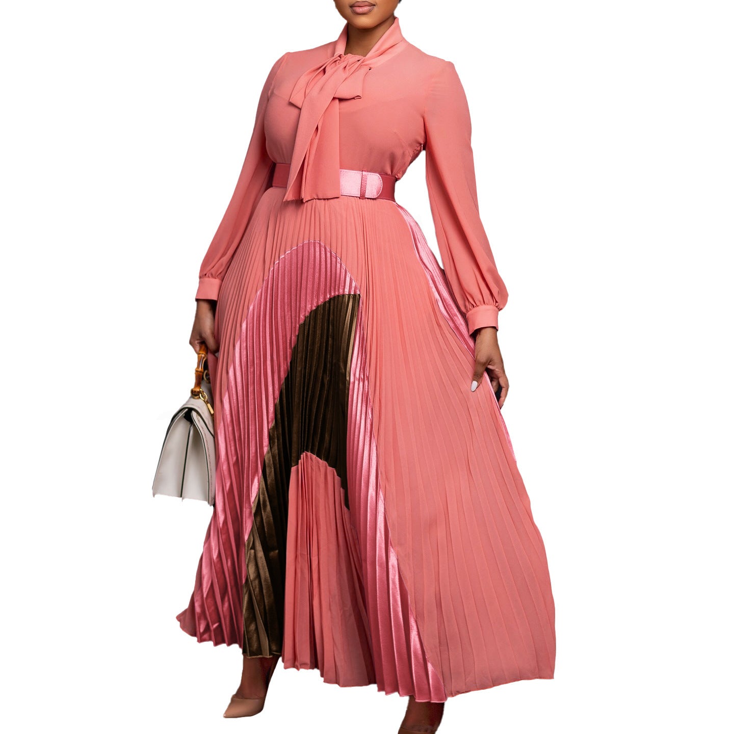 Long Sleeve Color Matching Elegant Dress