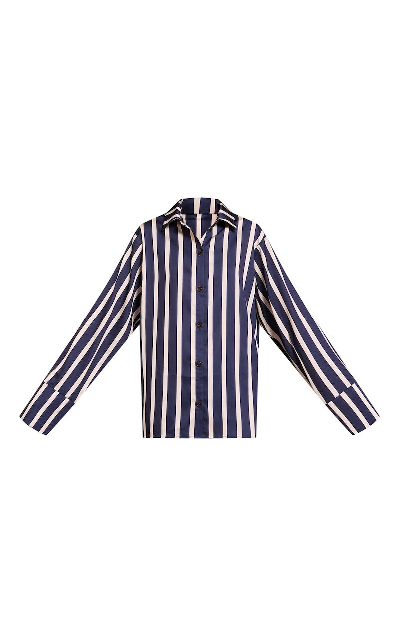 Long Sleeve Polo Collar Stripes Shirt Loose Shirt Trousers Two-piece Home Wear