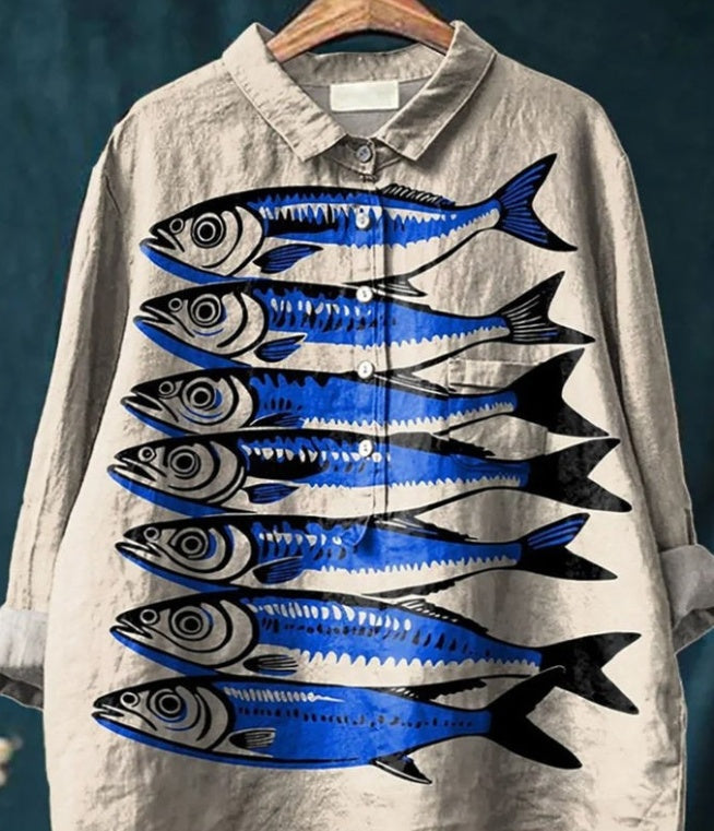 Women's Fashionable Casual Button Printed Shirt