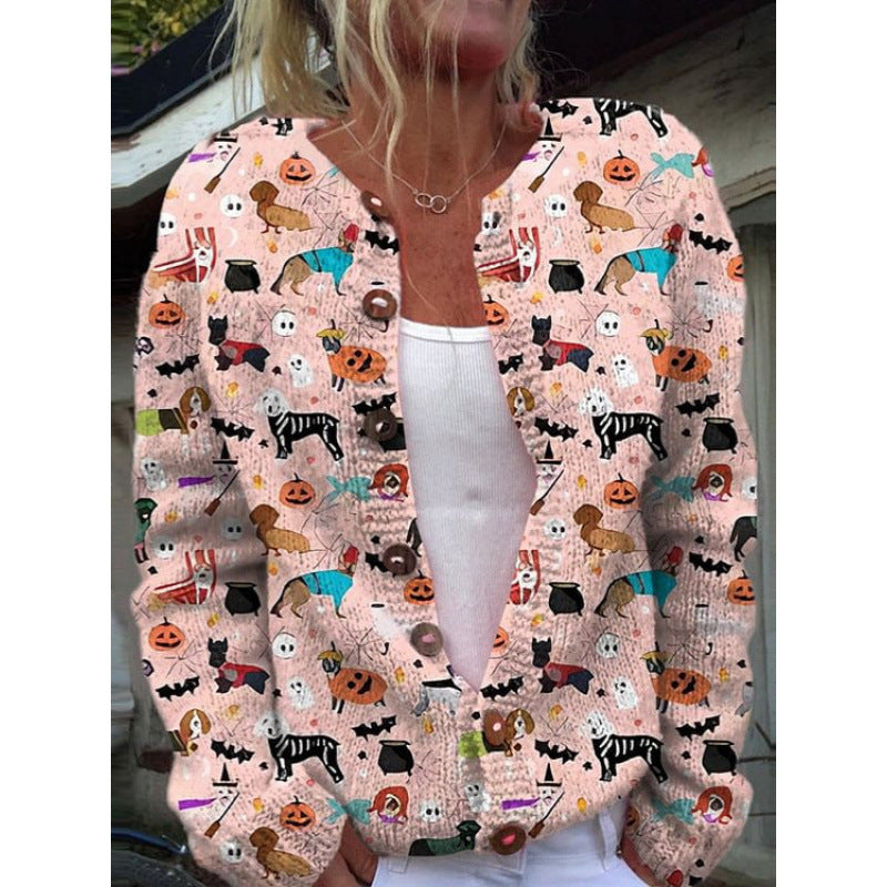 Halloween 3D Digital Printing Comfortable Cardigan Coat For Women