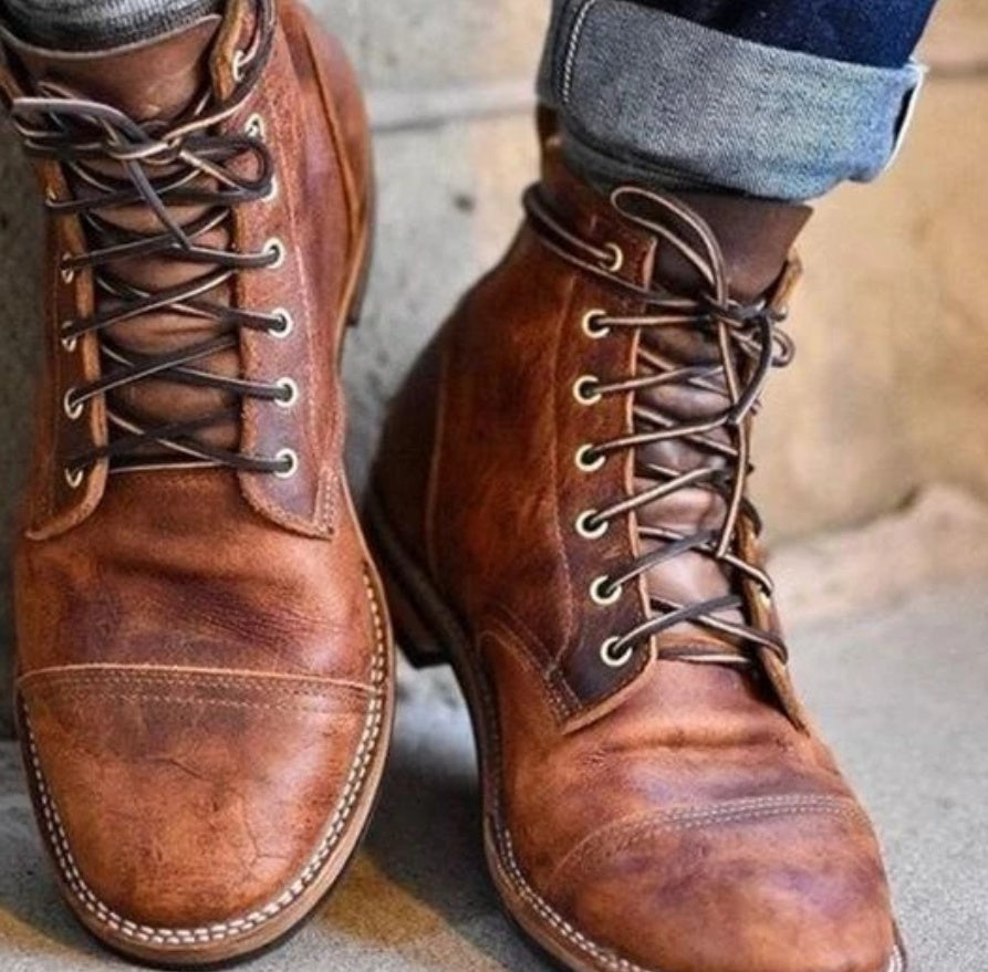 European And American Large Size Lace-Up Low Boots