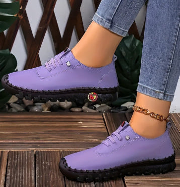 Handmade Stitching PU Leather Mom Shoes Casual Shoes Wear-resistant Flat Pumps