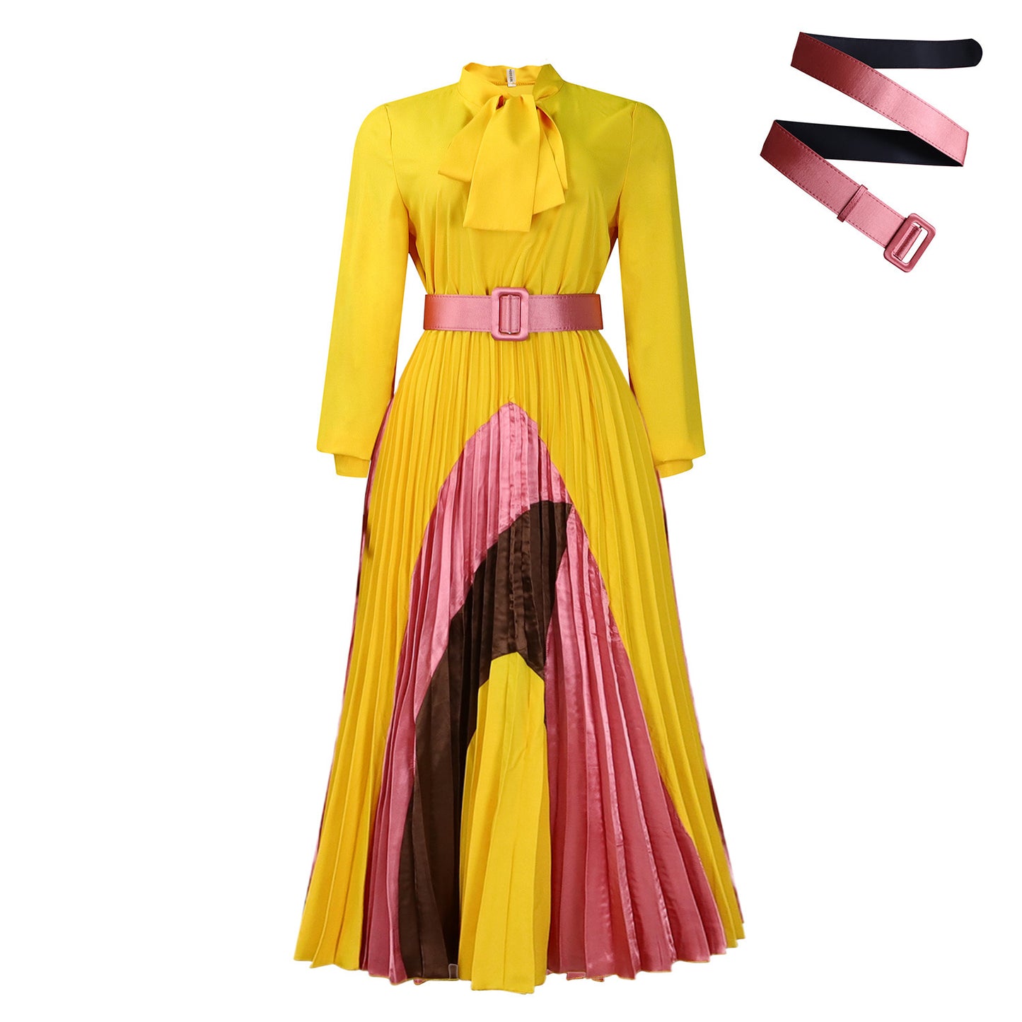 Long Sleeve Color Matching Elegant Dress
