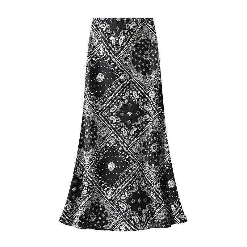 Retro Hong Kong Style Floral Skirt High Waist Slimming Temperament