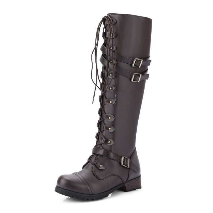 Round Toe Mid-heel Lace-up Over-the-knee Boots