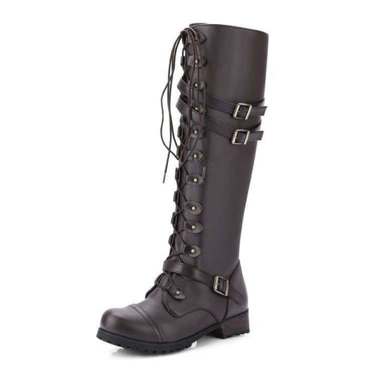 Round Toe Mid-heel Lace-up Over-the-knee Boots