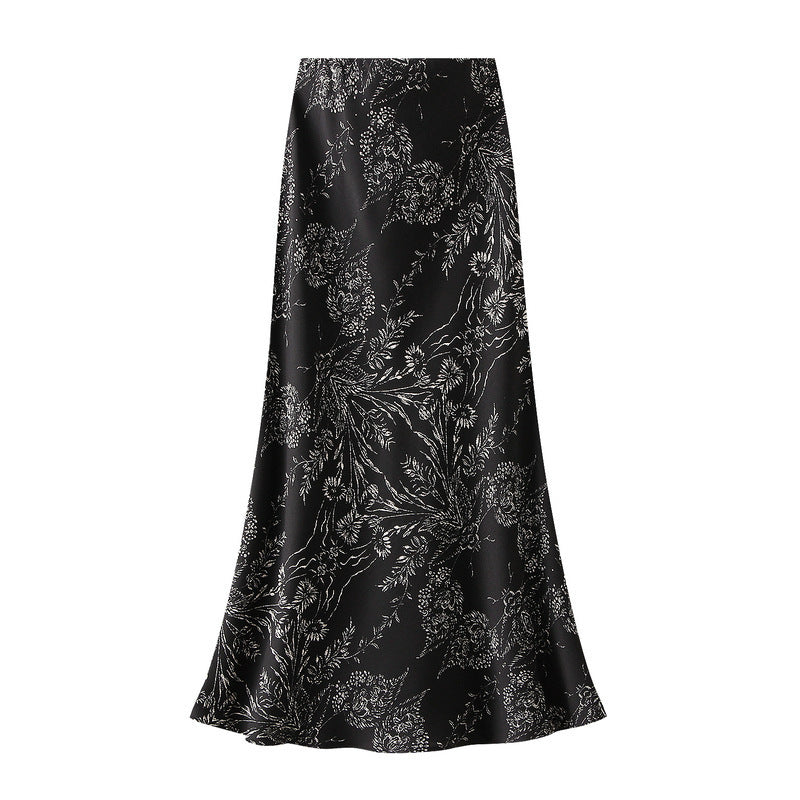 Retro Hong Kong Style Floral Skirt High Waist Slimming Temperament