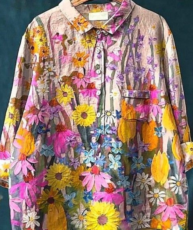 Women's Fashionable Casual Button Printed Shirt