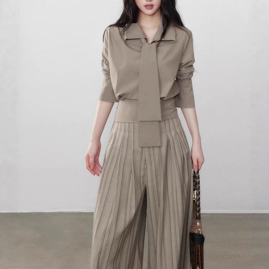 All-matching Lace-up Simple Graceful Slimming Long-sleeved Shirt Women