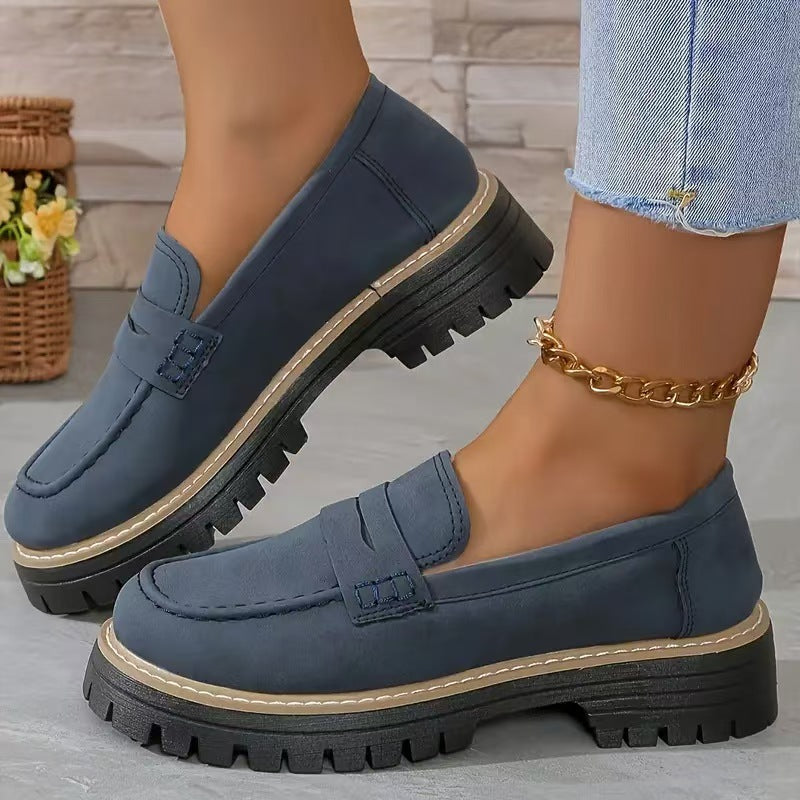 Leisure Matte British Style Women's Shoes Chunky Heel Platform