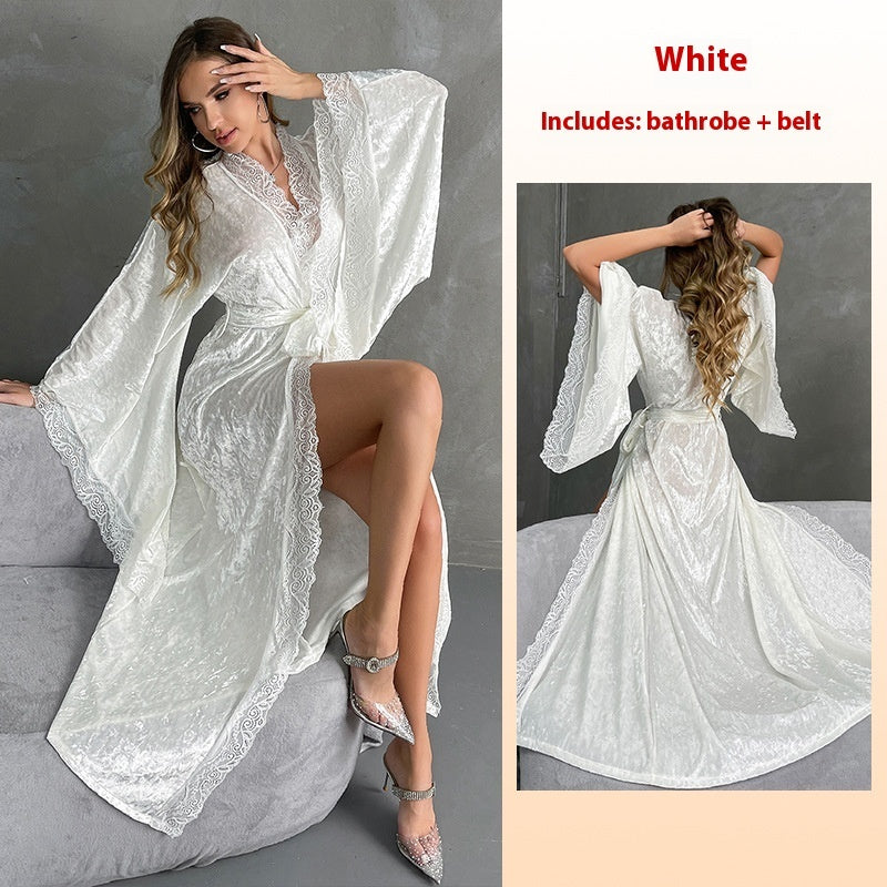 Flare Sleeve Tie-neck Plus Size Homewear Women