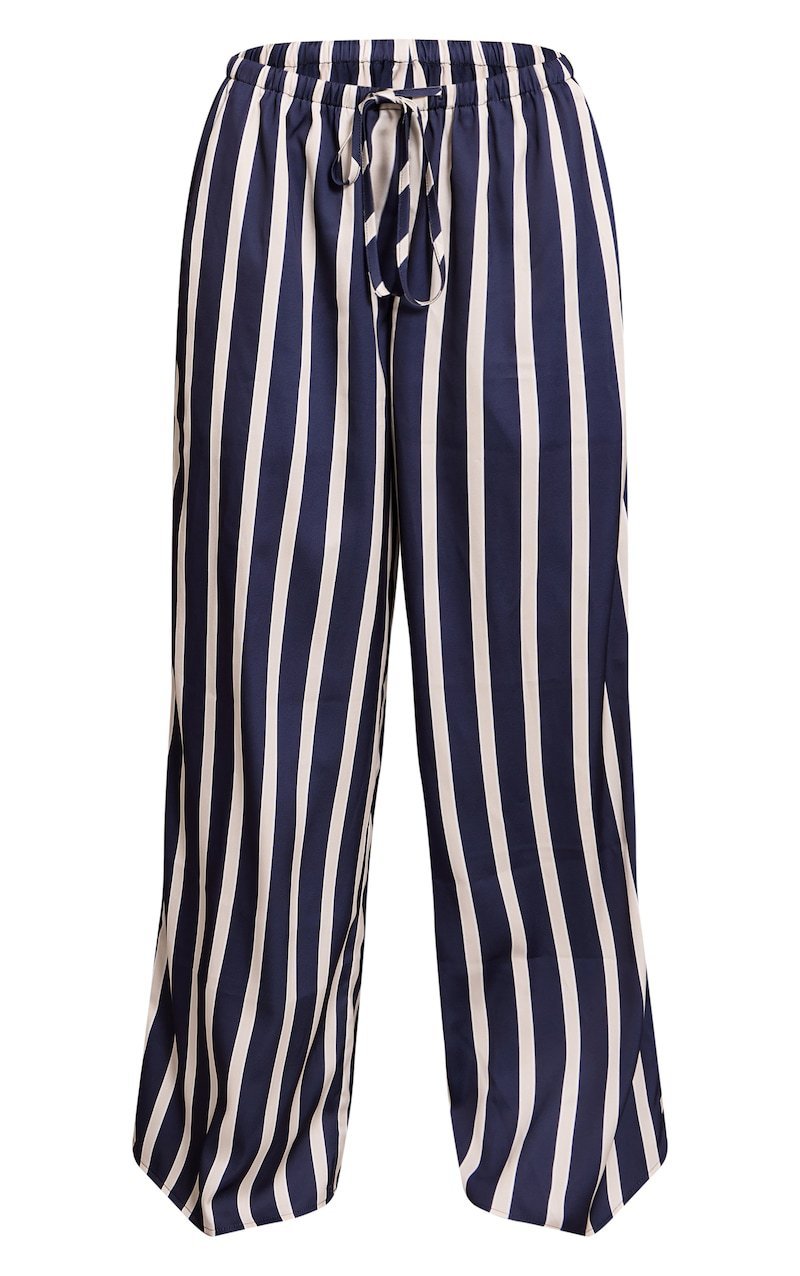Long Sleeve Polo Collar Stripes Shirt Loose Shirt Trousers Two-piece Home Wear