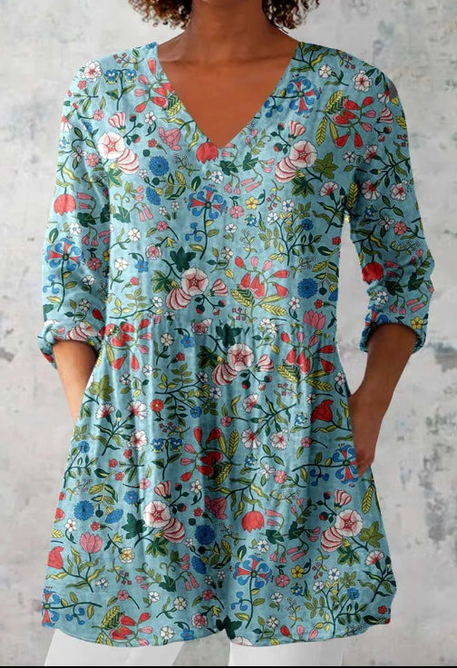 Women's Loose And Comfortable Digital Printed Round Neck Short-sleeved Top
