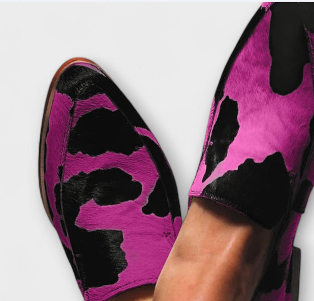 Women's Pointed Toe Shallow Mouth Cows Pattern Large Size Casual Shoes