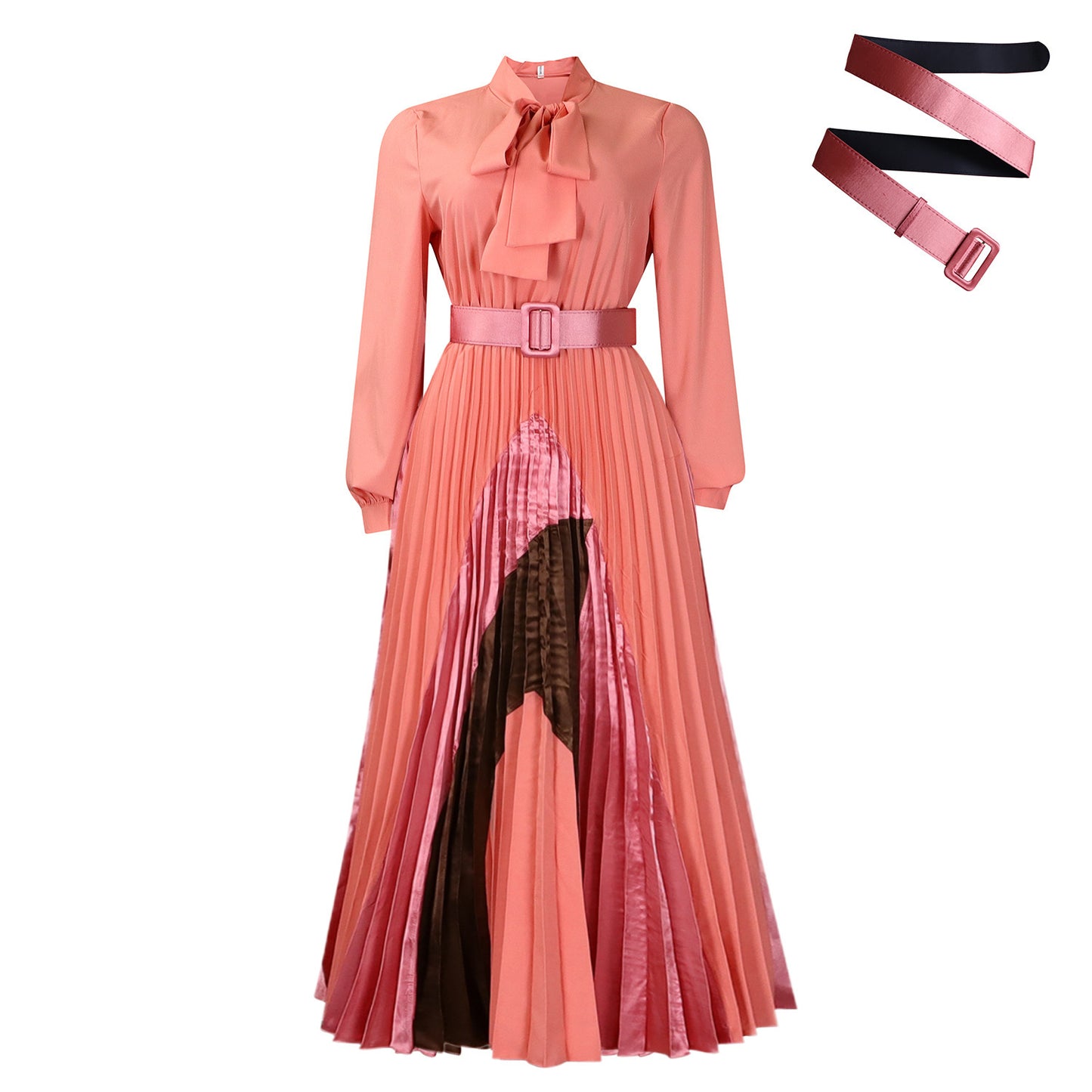Long Sleeve Color Matching Elegant Dress
