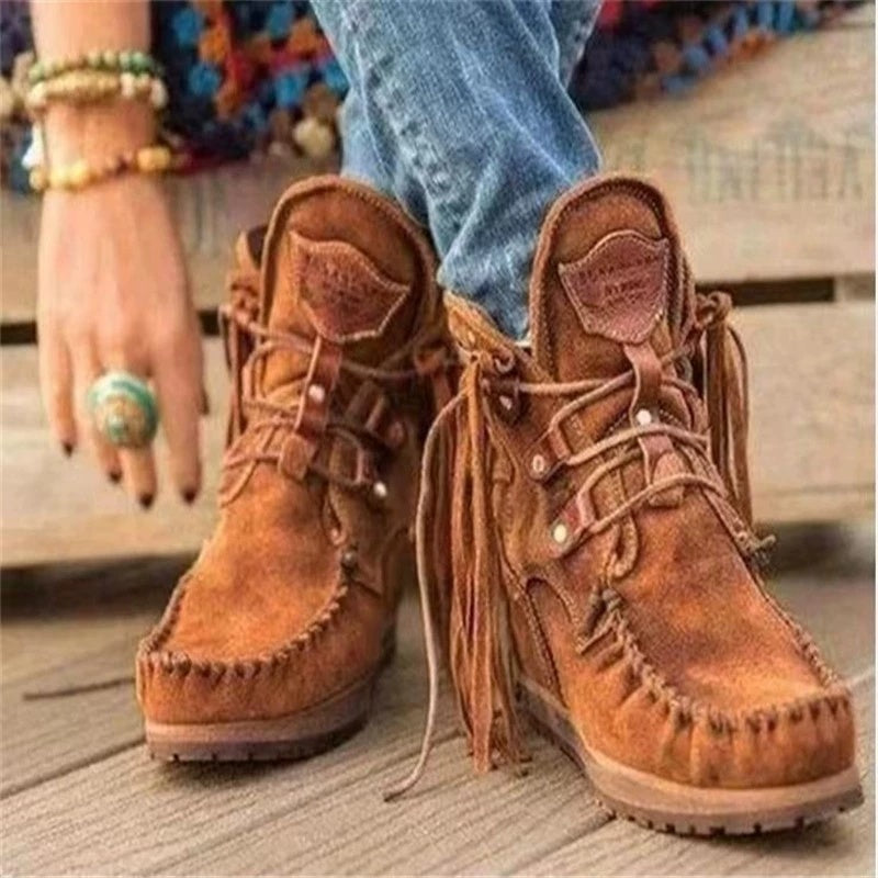 Fashion Simple Ladies Fringed Short Boots