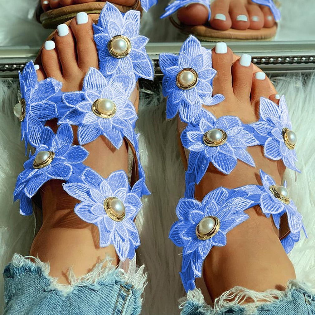 Lace Chiffon Pearl Flower sandals