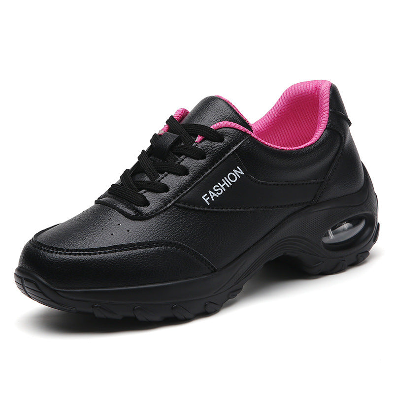 Women's Thick Bottom Spring And Autumn Low Top Leather Surface Plus Size Outdoor Running Shoes
