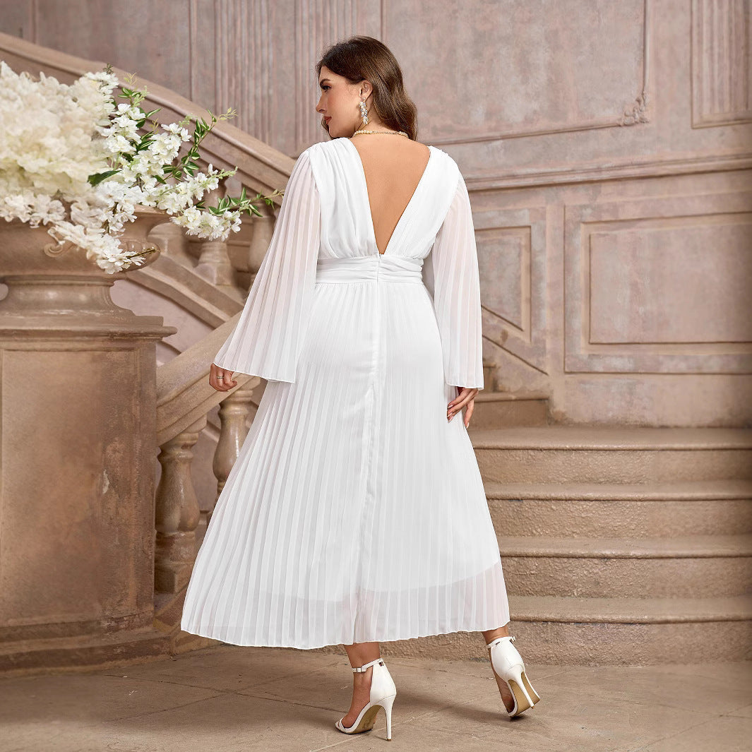 Plus Size Dress Women's V-neck Long Sleeve