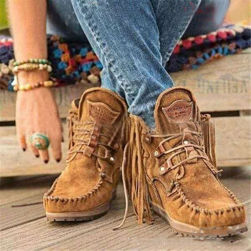 Fashion Simple Ladies Fringed Short Boots