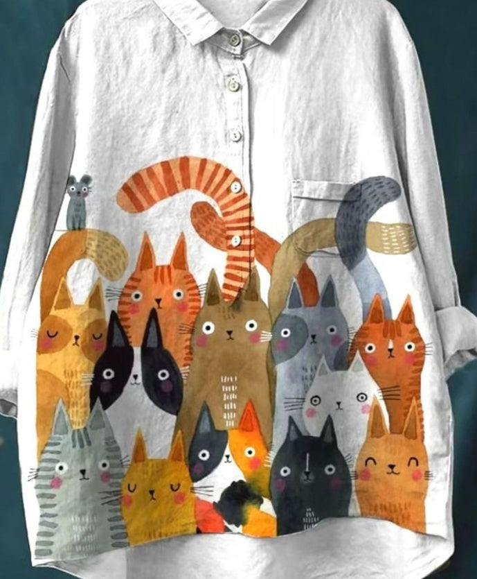 Women's Fashionable Casual Button Printed Shirt