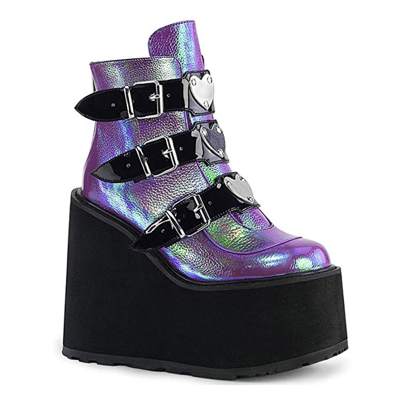Litthing Winter Women Platform Boots Fashion Thick Bottom Ankle Boots Wedges Shoes  Lace Up Buckle Ankle Boots Botas Mujer