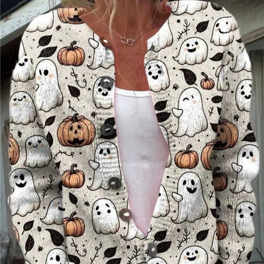 Halloween 3D Digital Printing Comfortable Cardigan Coat For Women