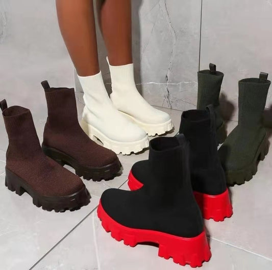 Autumn And Winter New Independent Stand Women's Plus Size One-step Socks Boots