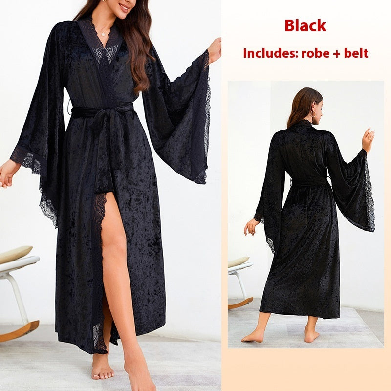 Flare Sleeve Tie-neck Plus Size Homewear Women