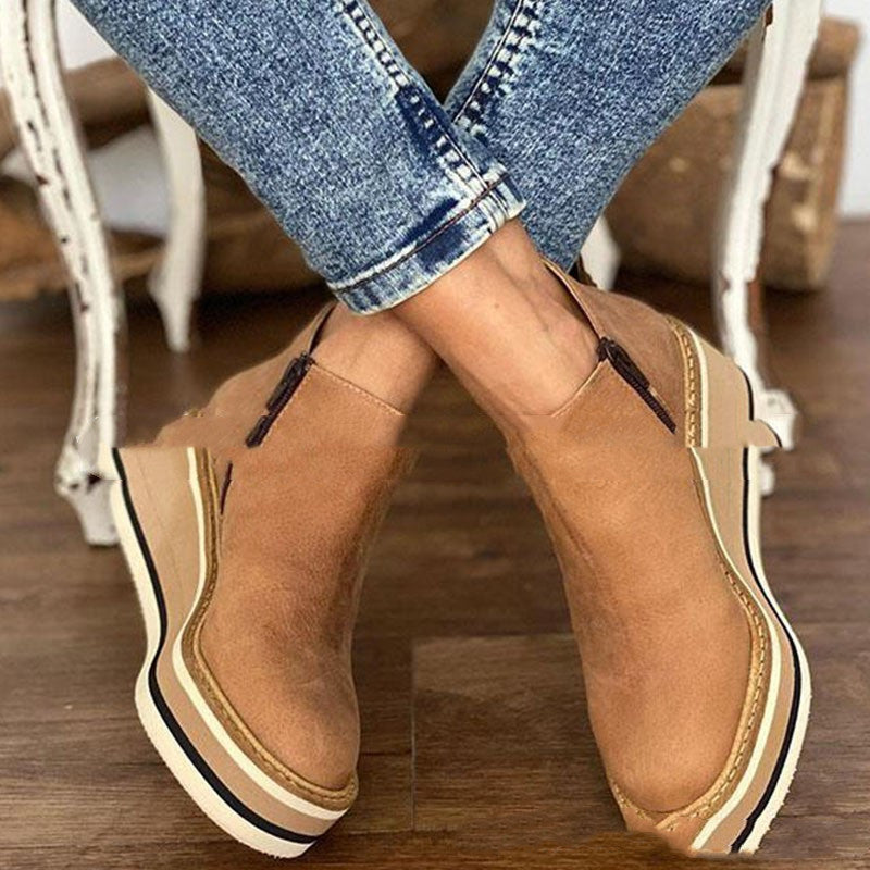 New Style Flat Side Zipper Shoes For Autumn And Winter
