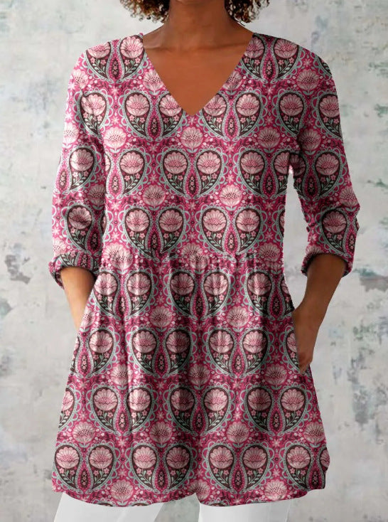 Women's Loose And Comfortable Digital Printed Round Neck Short-sleeved Top