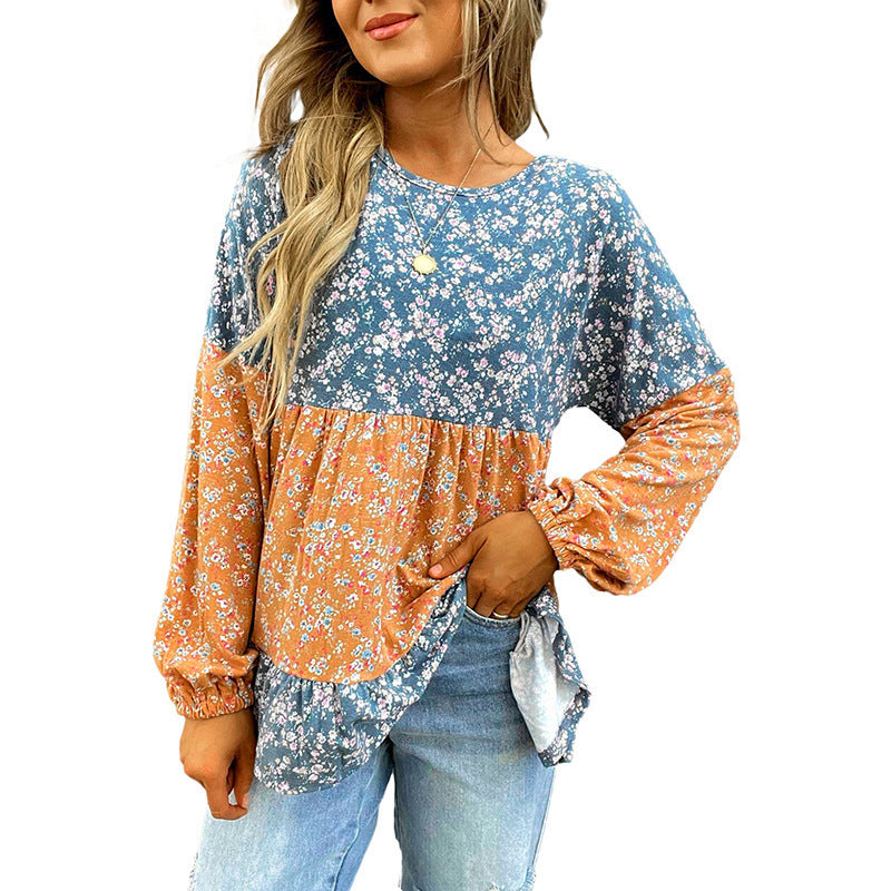 Women's Round Neck Digital Printed Floral Chiffon Shirt