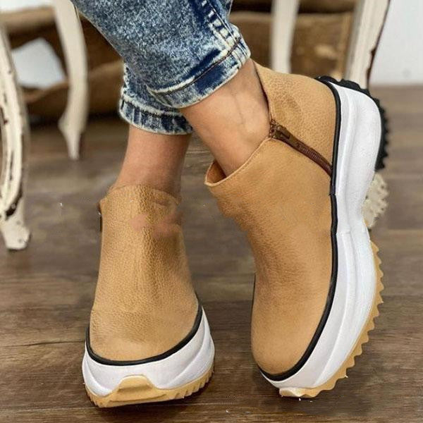 Women's Ankle Boots Platform Round Toe Non-slip Thick Soled Side Zipper Warm Shoes For Autumn And Winter