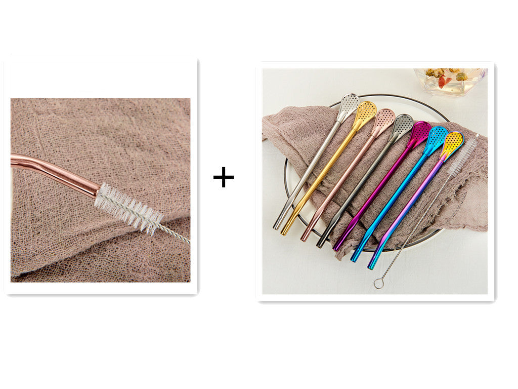 Stirring Spoon With Stainless Steel Filter Straw Mate Drink