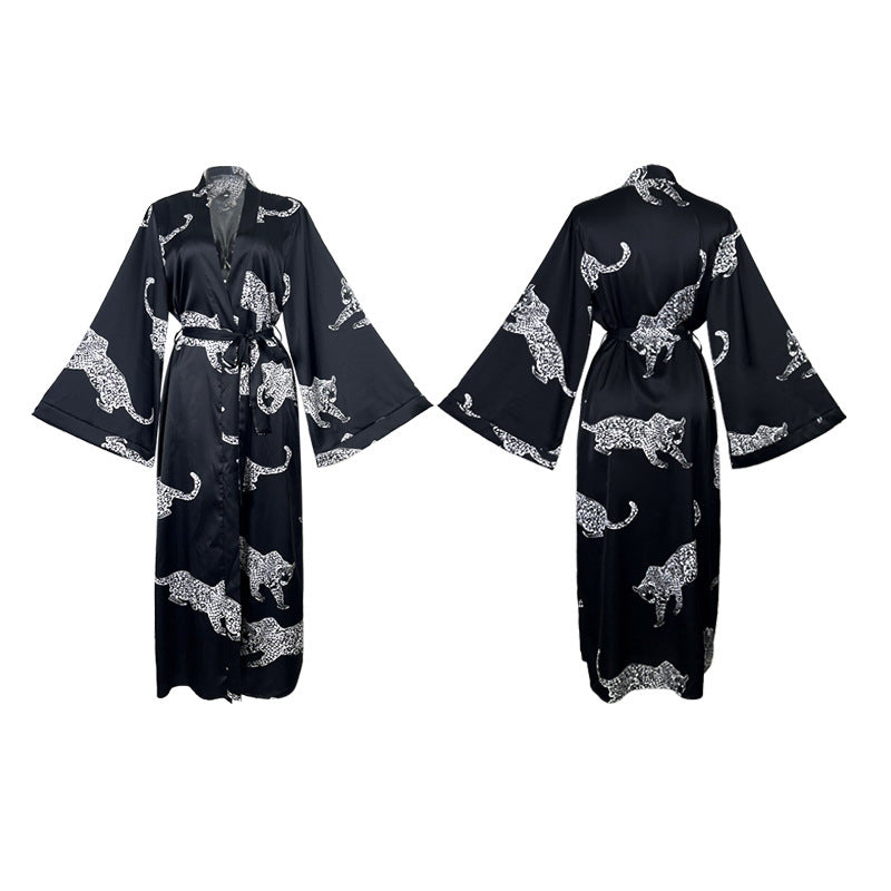 Women's Long Satin Bathrobe Night-robe Long Sleeve