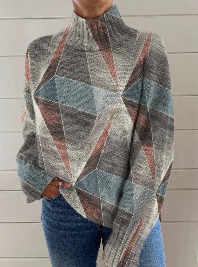 3D Color Matching Pattern Floral Print Long Sleeve Pullover